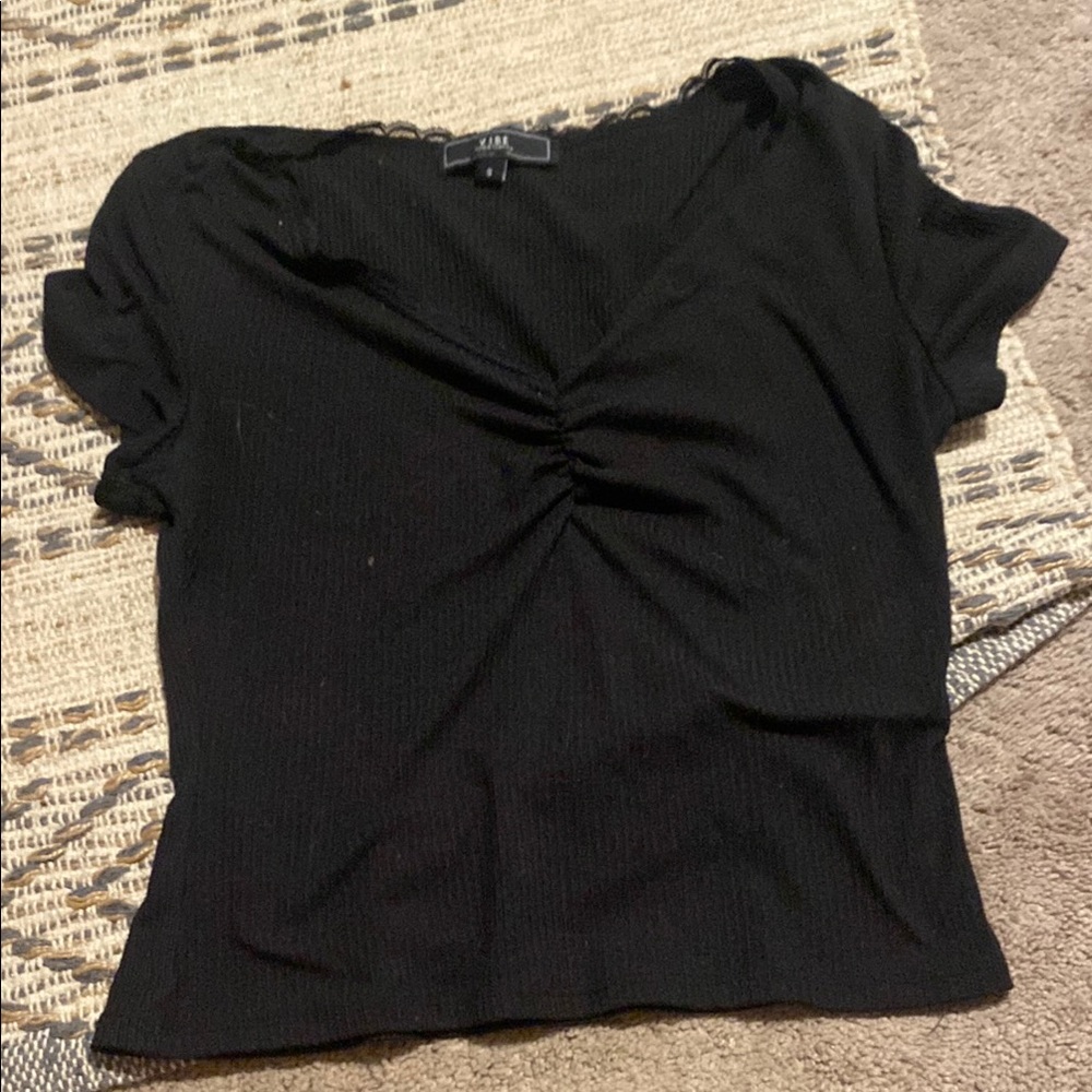 Vibe Black Ruched Fitted Crop Top